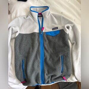 Patagonia Gray and White Fleece Zip up Jacket